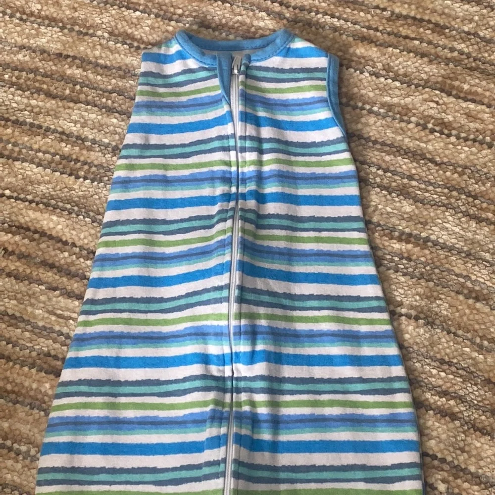 SwaddleMe Sleeveless Blue Green White Striped Zip Up Sleep Sack Swaddle SM